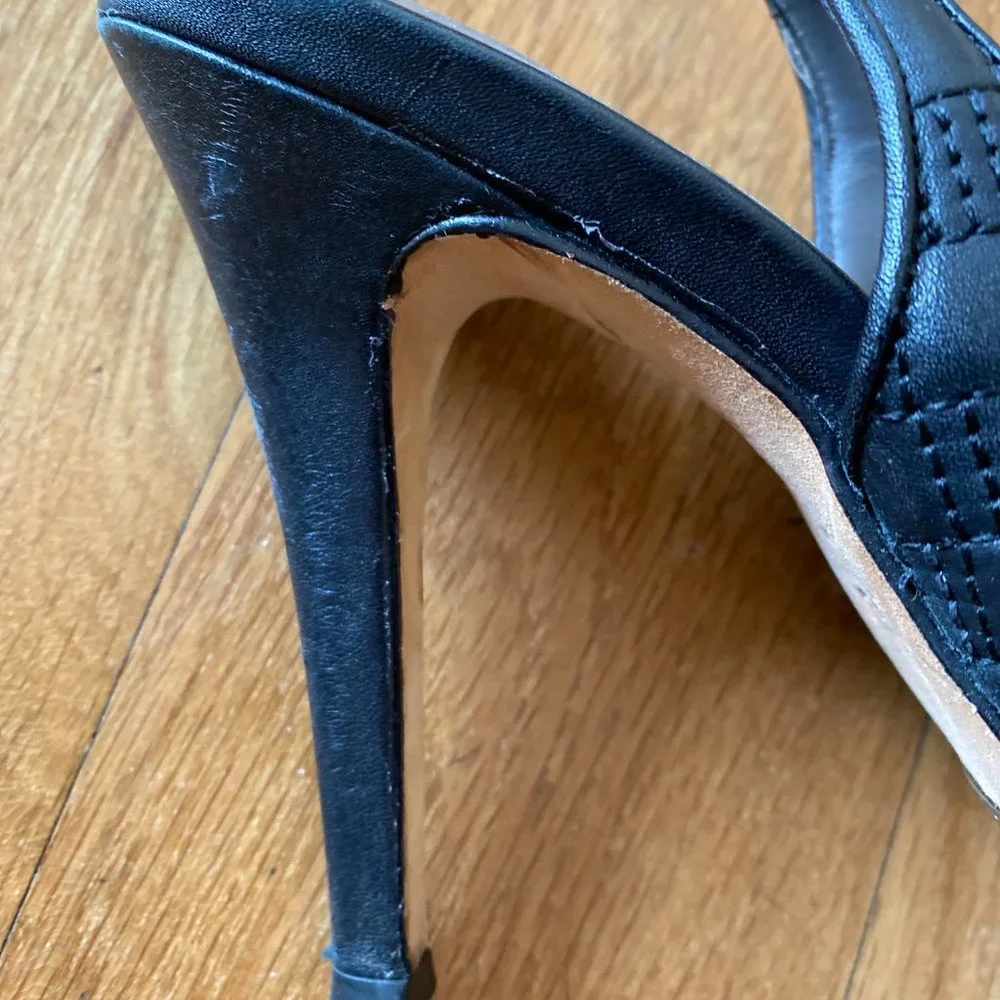 Cole Haan Nike Air Stephanie Black Quilted Leather Peep Toe Slingback size 6.5